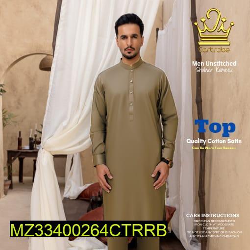 Men's Unstitched Cotton Satin Plain Shine Suit