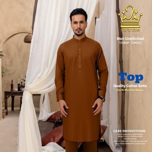 Men's Unstitched Cotton Satin Plain Shine Suit