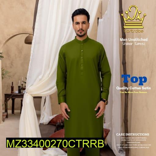 Men's Unstitched Cotton Satin Plain Shine Suit