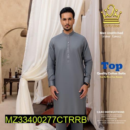 Men's Unstitched Cotton Satin Plain Shine Suit