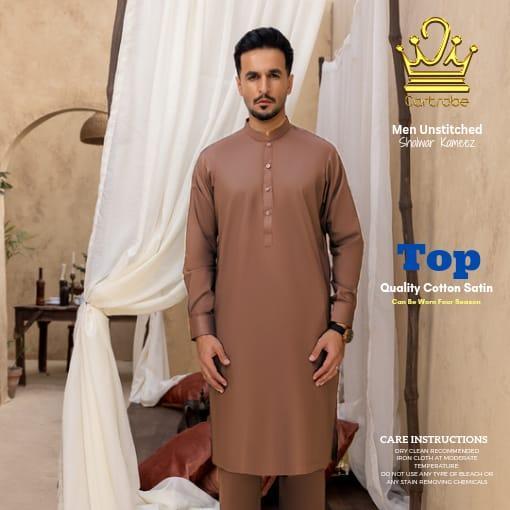Men's Unstitched Cotton Satin Plain Shine Suit