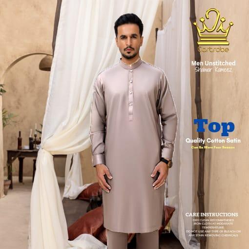 Men's Unstitched Cotton Satin Plain Shine Suit