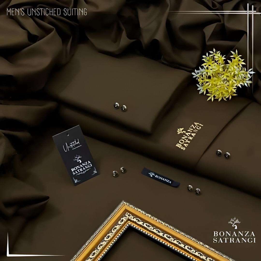 Men’s Unstitched Wash And Wear Suit - 4 Pcs in Plain Brown