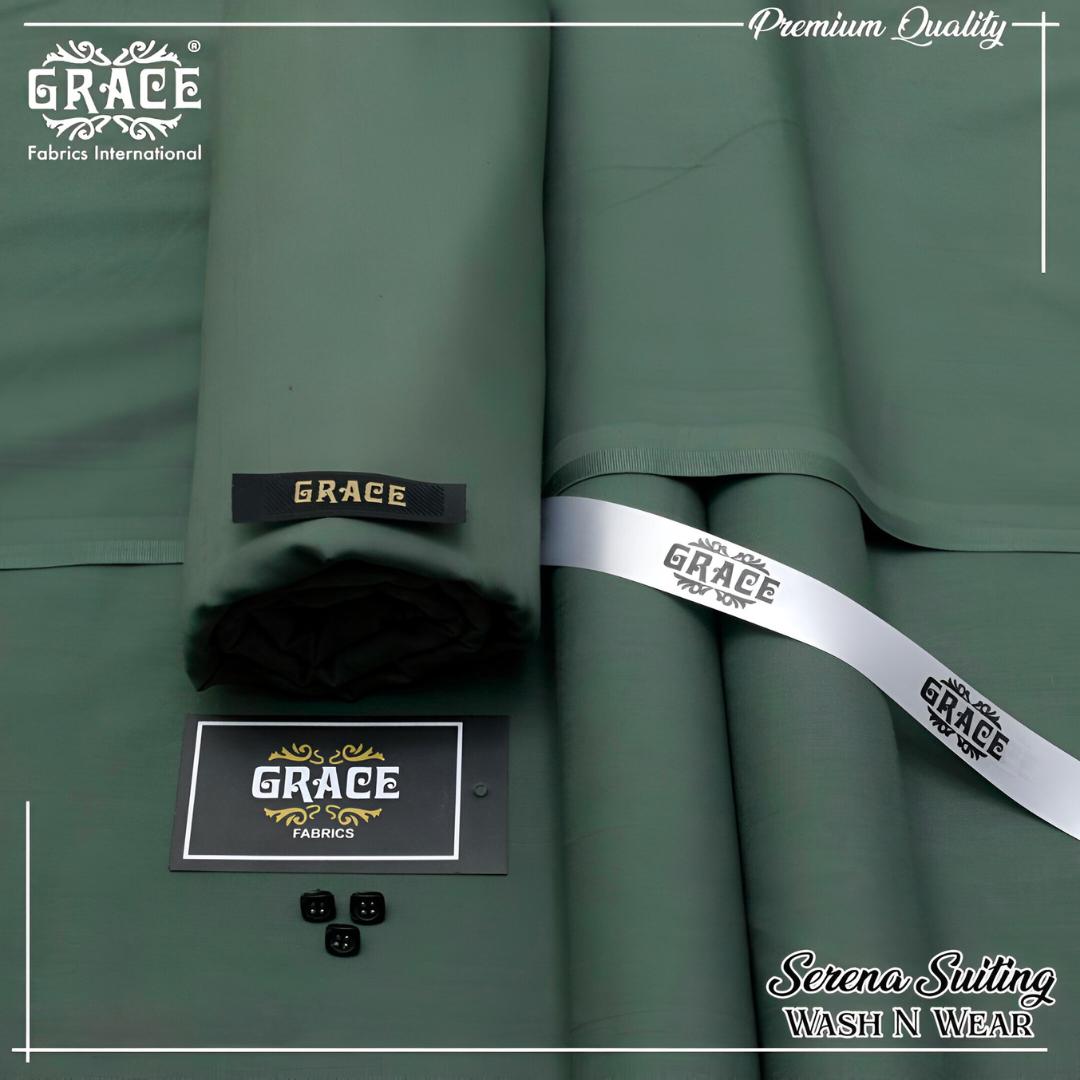 Men’s Unstitched Wash And Wear Suit - 4 Pcs - Elegant Green Plain Design