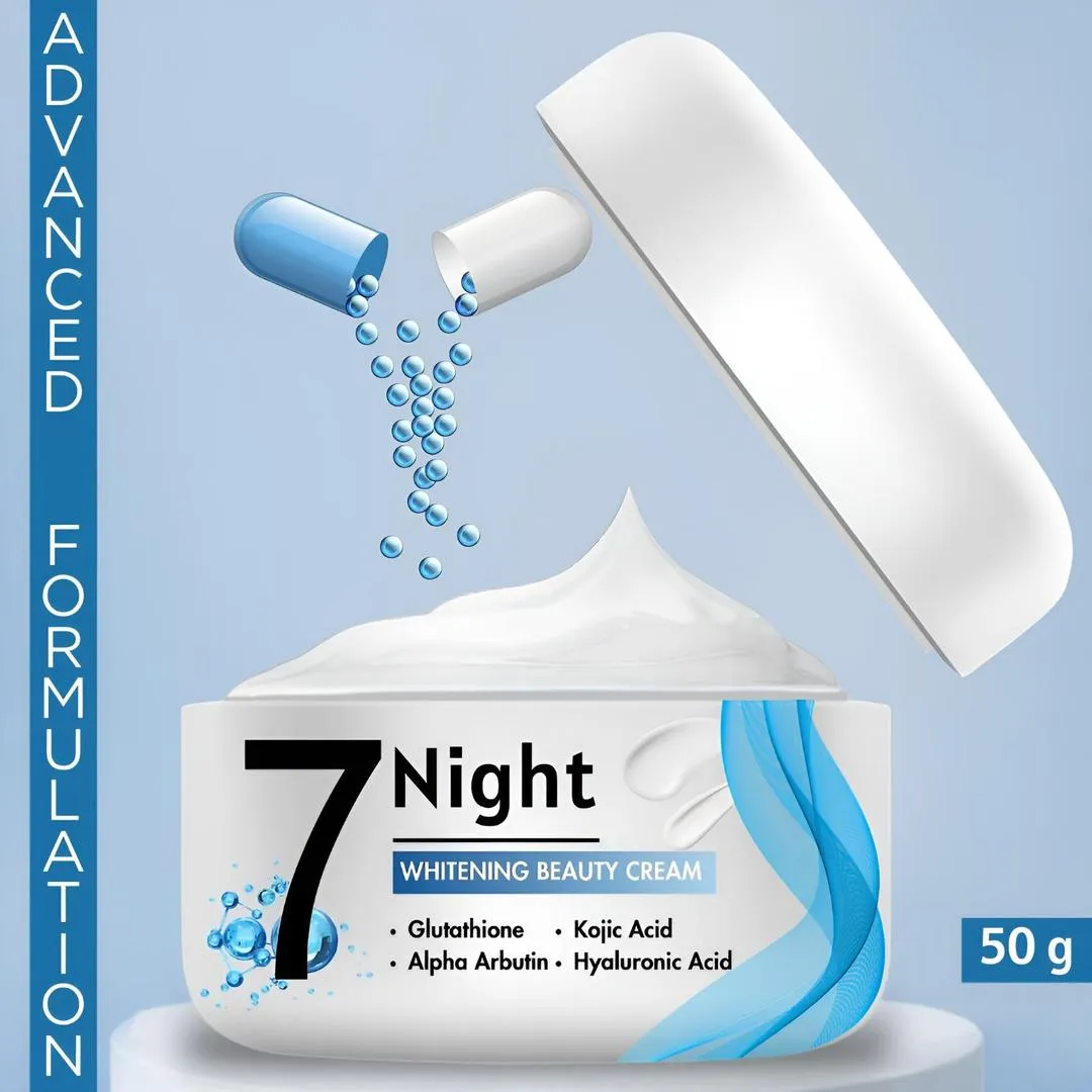 7 Night Whitening Beauty Cream – 100% Original Glutathione, Kojic Acid, Alpha Arbutin & Hyaluronic Acid for Glowing Skin