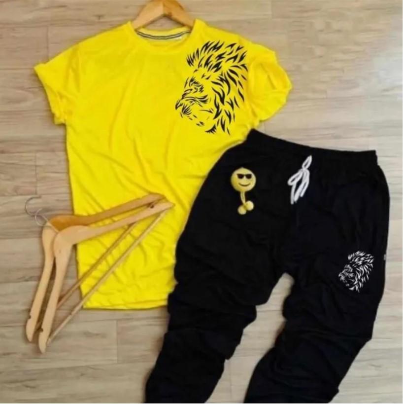 Men's Printed Polyester Track Suit - 2 Pcs Set in Yellow