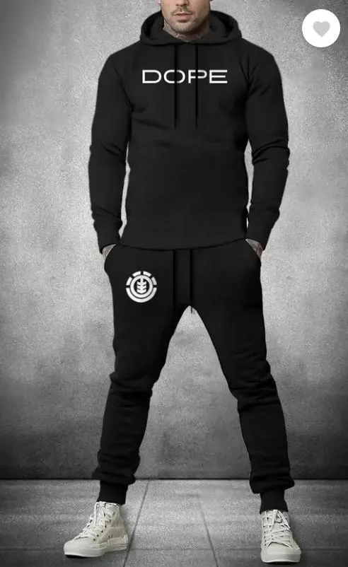 2 Pcs Men's Fleece Printed Hoodie Track Suit