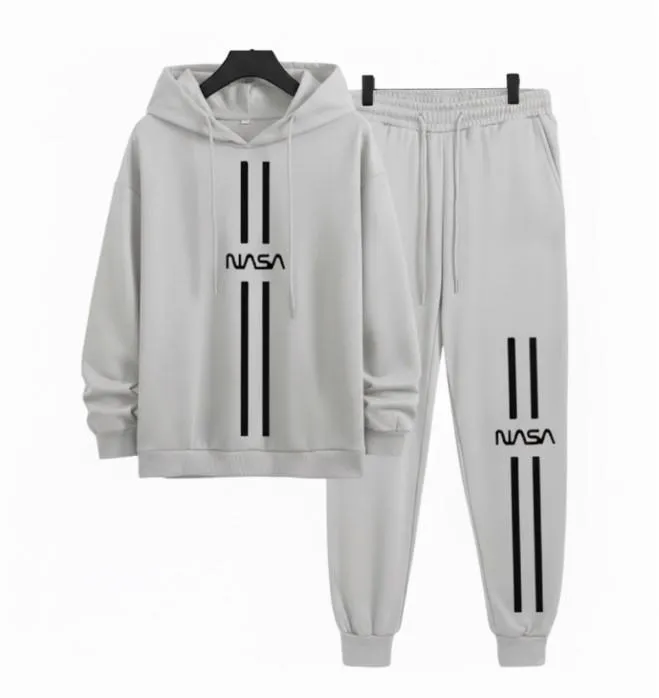 2 Pcs Men's Polyester Printed Hoodie Track Suit