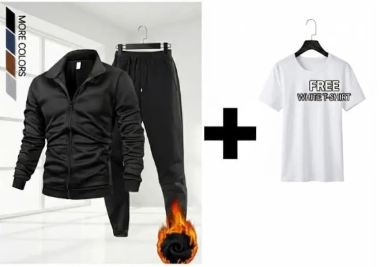 3 Pcs Men's Polyester Plain Zipper Track Suit