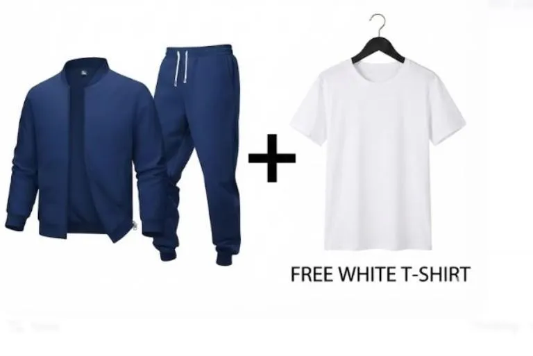 3 Pcs Men's Fleece Plain Zipper Track Suit