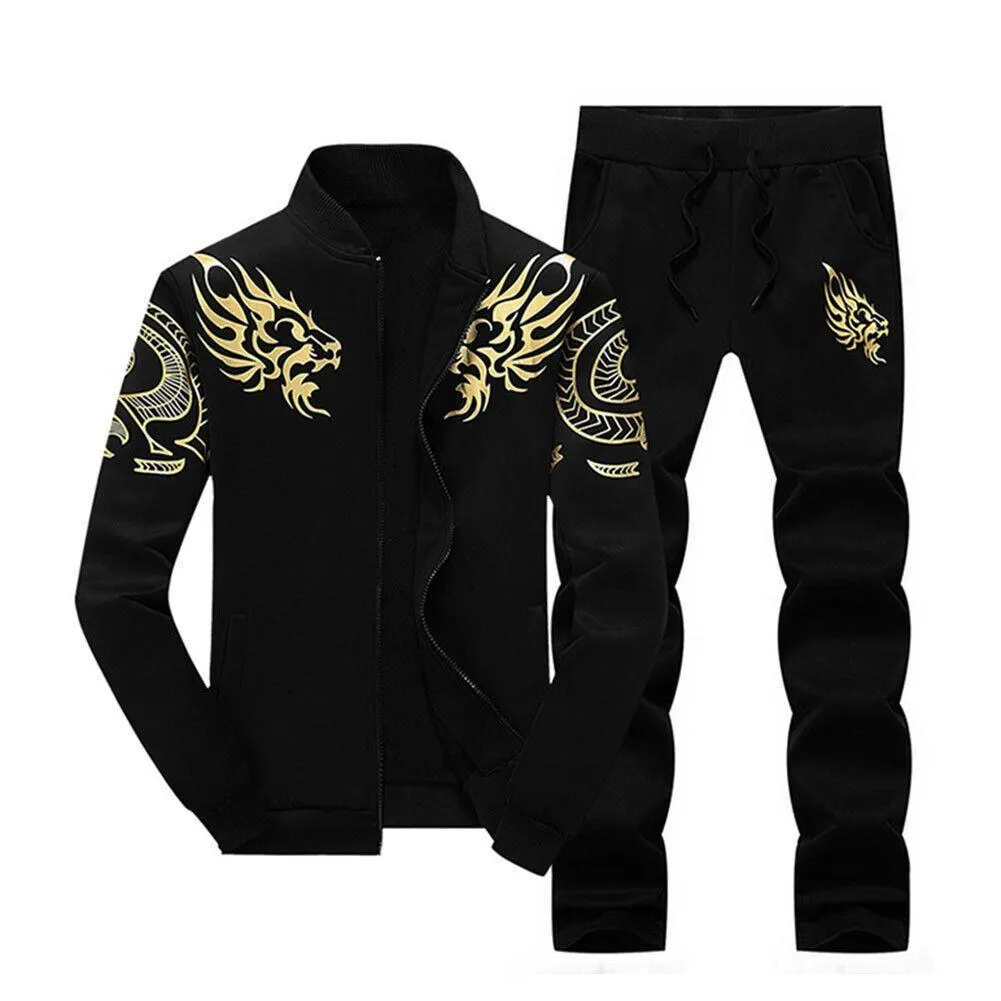 2 Pcs Men's Lion printed Fleece Printed Zipper Track Suit