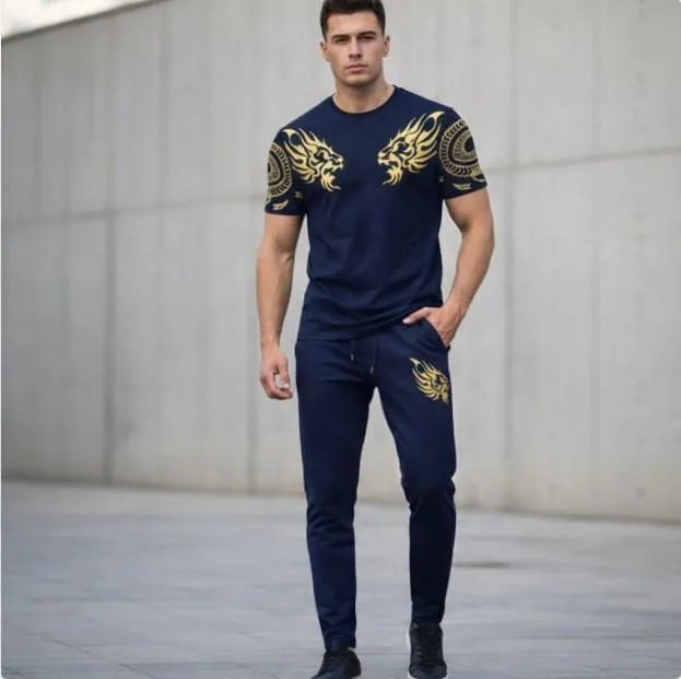 Lion Printed 2 Pcs Men's Micro Interlock Printed Track Suit