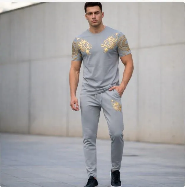 Lion Printed 2 Pcs Men's Micro Interlock Printed Track Suit