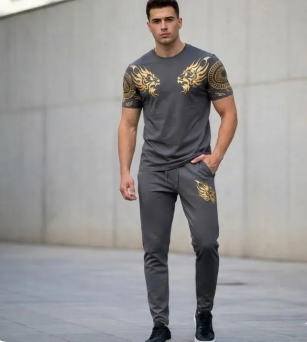 Lion Printed 2 Pcs Men's Micro Interlock Printed Track Suit
