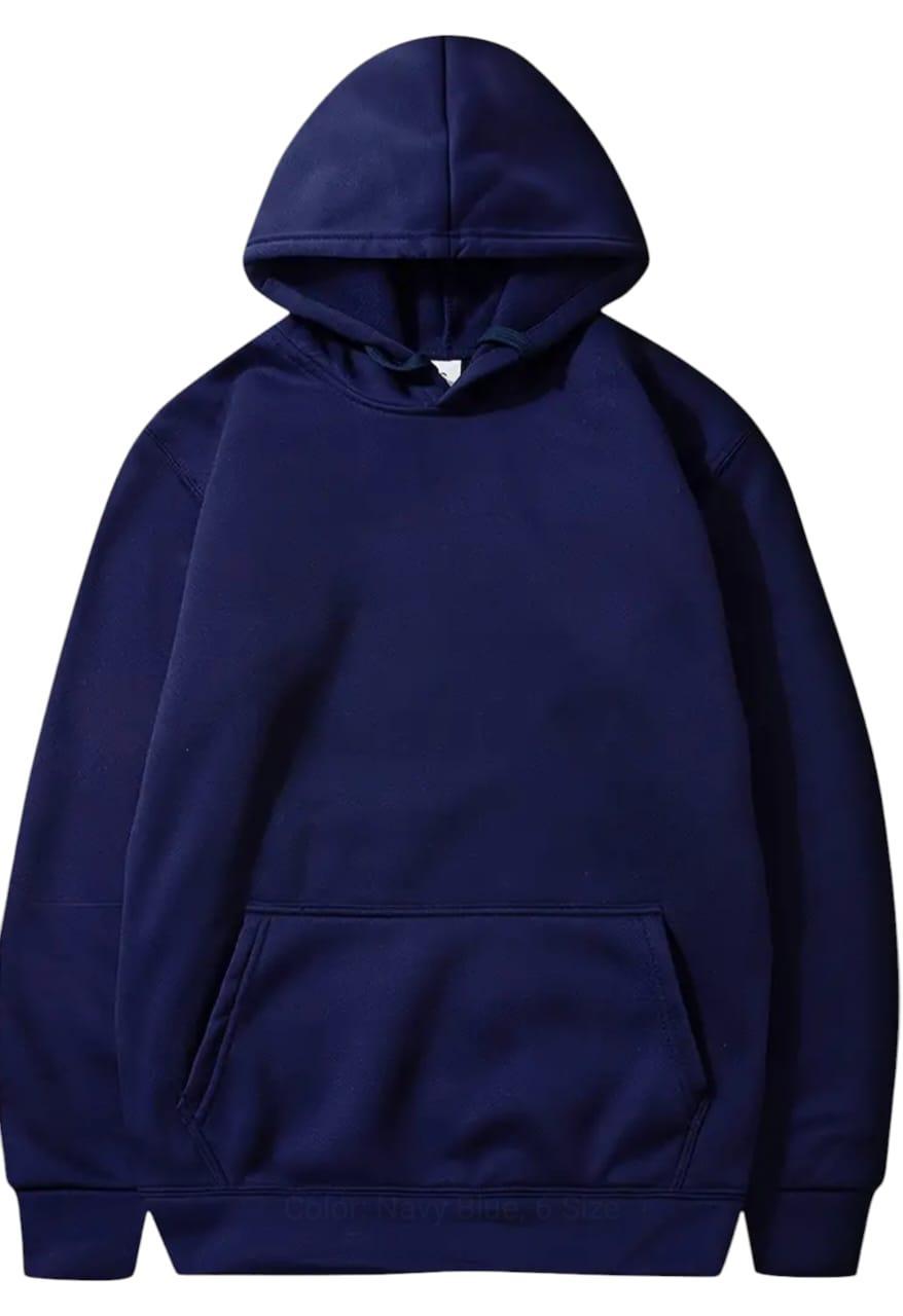 Men's Cotton Plain Round Neck Hoodie - 1 Pc in Blue