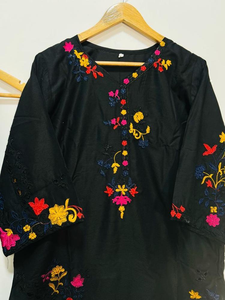 2 Pcs Women's Stitched Linen Embroidered Suit