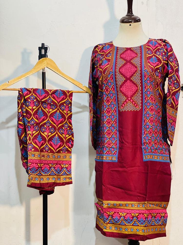 2 Pcs Women's Stitched Linen Block Printed Suit