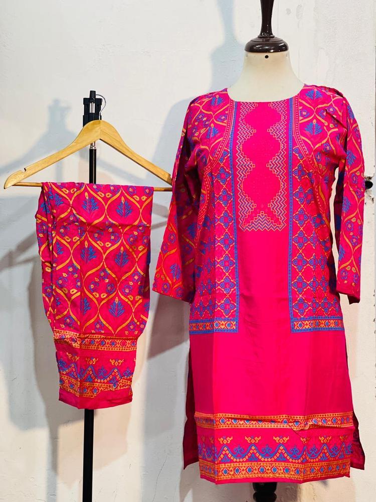 2 Pcs Women's Stitched Linen Block Printed Suit