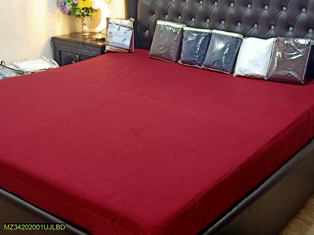 Terry Cotton Plain Double Bed Mattress Cover