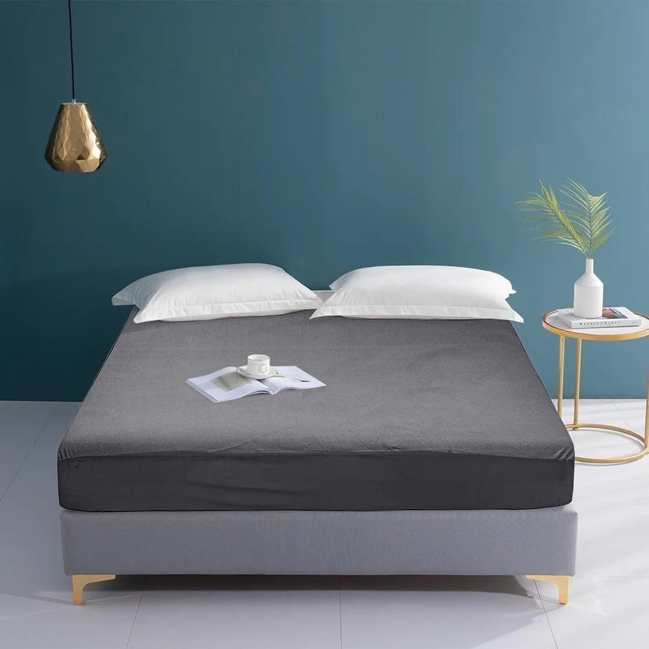 Terry Cotton Plain Double Bed Mattress Cover