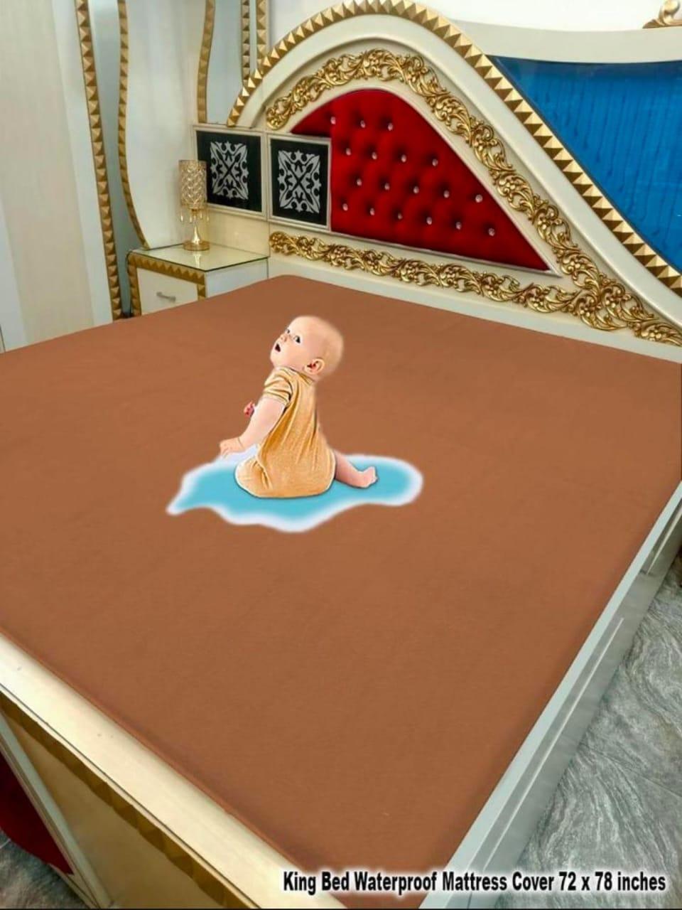 Terry Cotton Plain Double Bed Mattress Cover