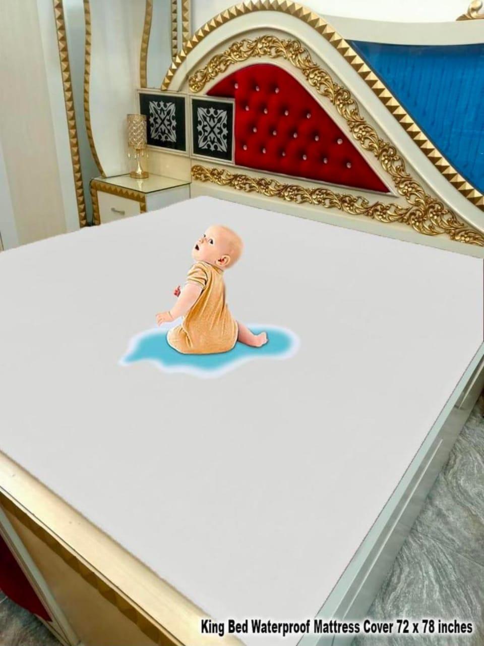 Terry Cotton Plain Double Bed Mattress Cover