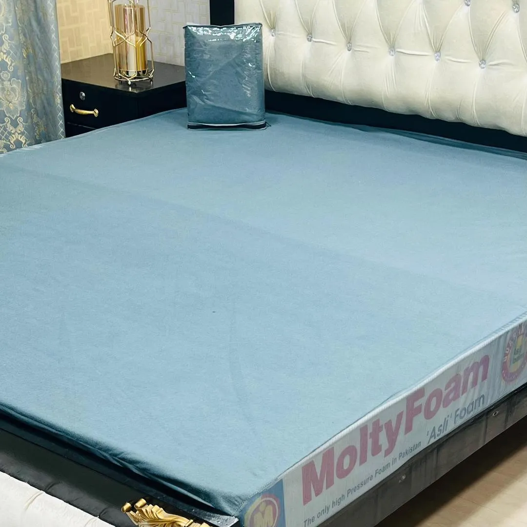 Terry Cotton Plain Double Bed Mattress Cover