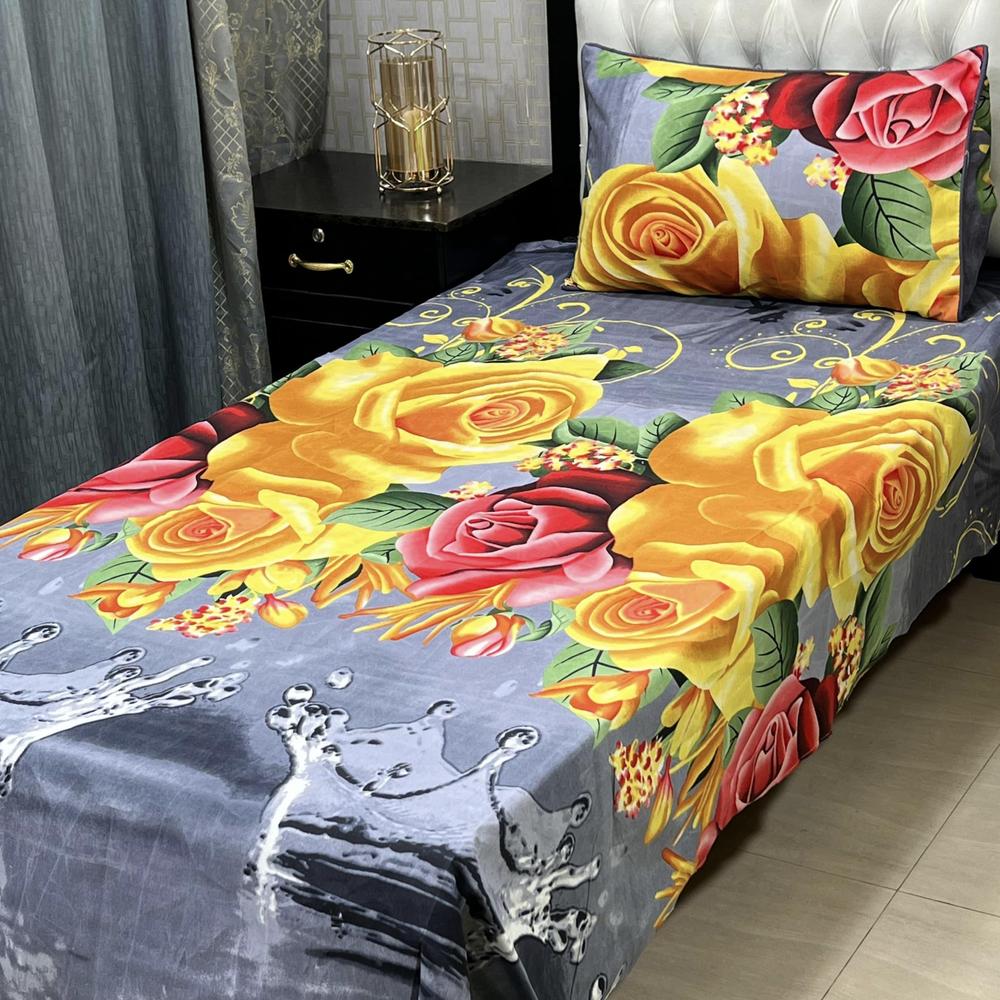 4 Pcs Crystal Cotton Printed Single Bedsheet