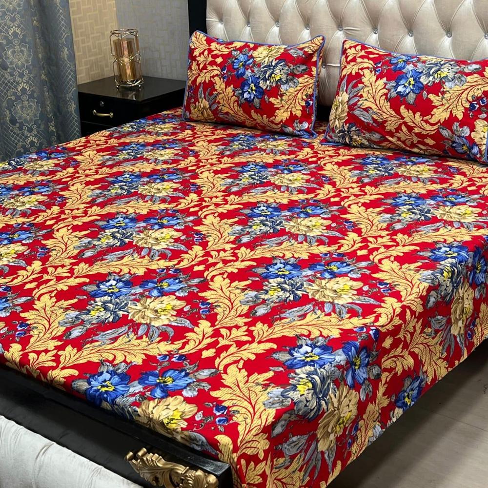 3 Pcs Crystal Cotton Printed Double Bedsheet