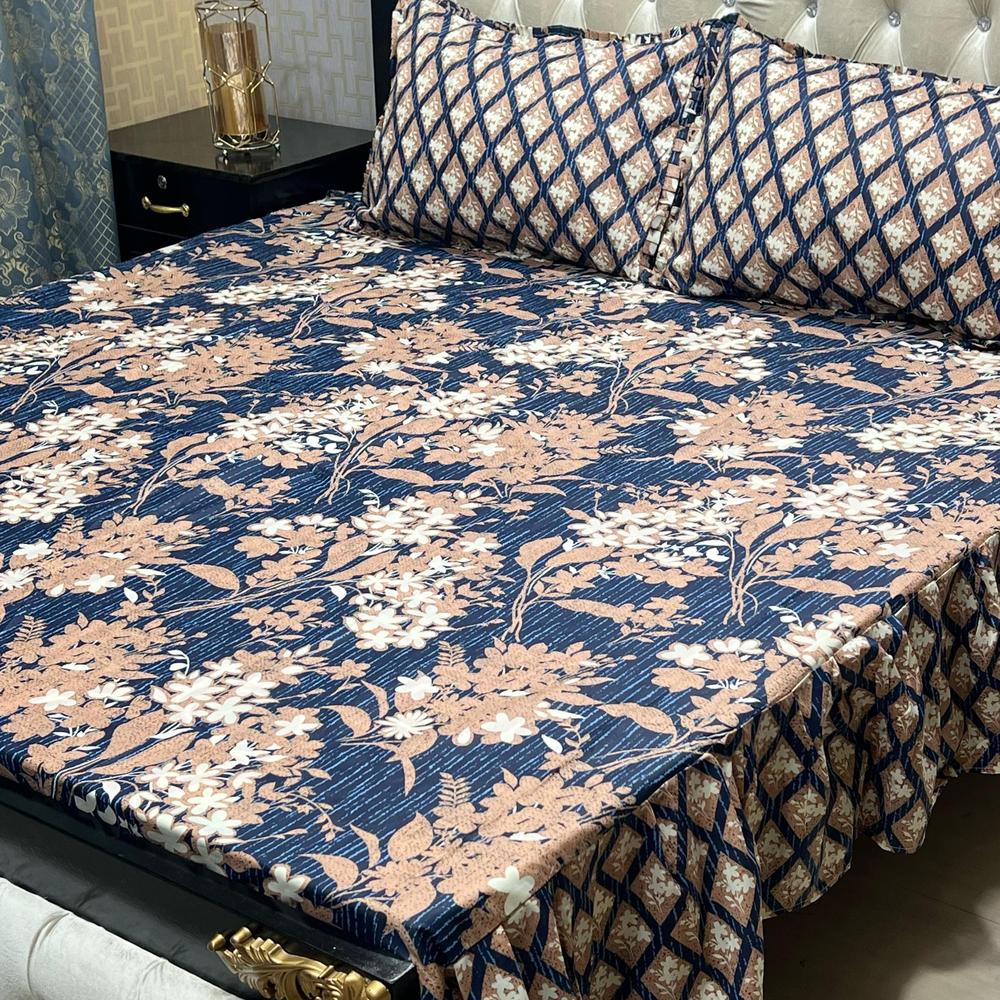 3 Pcs Cotton Salonica Frill Double Bedsheet