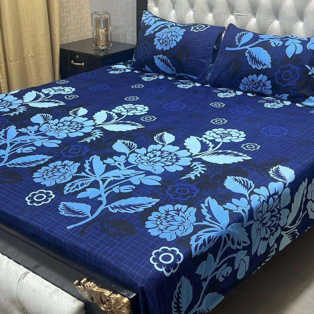 3 Pcs Crystal Cotton Printed Double Bedsheet
