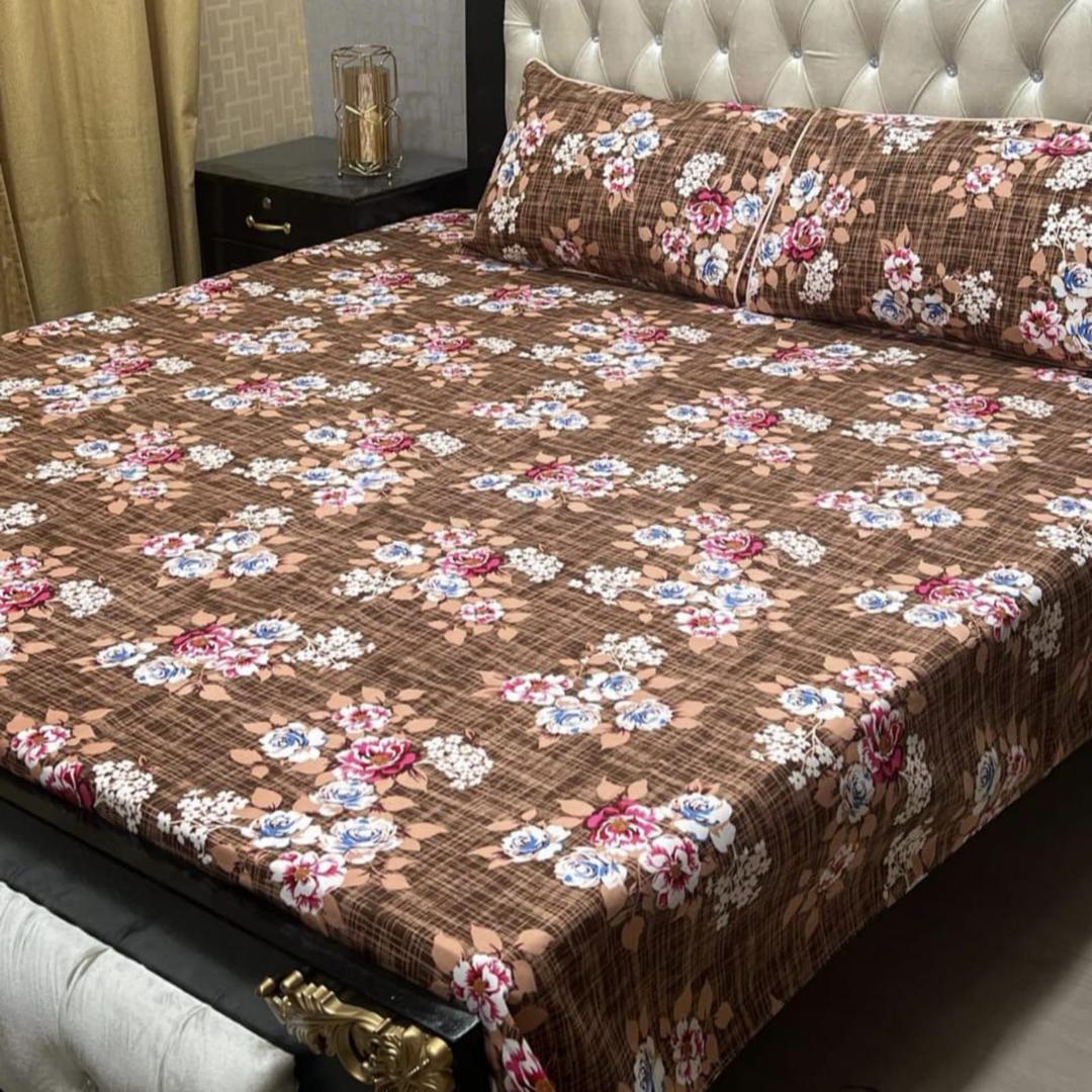 3 Pcs Crystal Cotton Printed Double Bedsheet