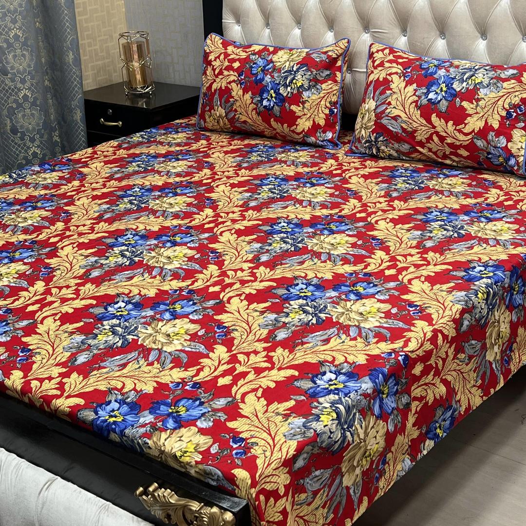 3 Pcs Crystal Cotton Printed Double Bedsheet