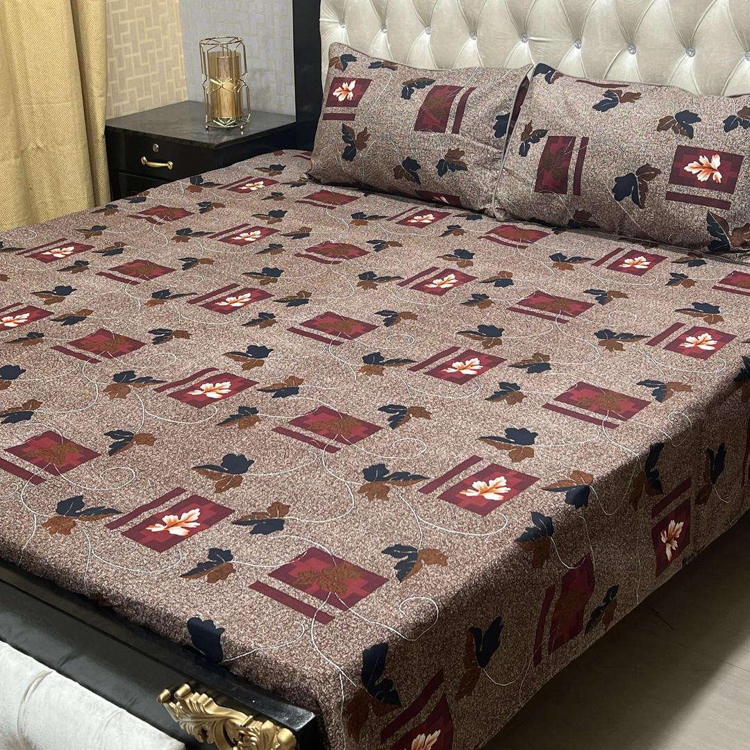 3 Pcs Crystal Cotton Printed Double Bedsheet