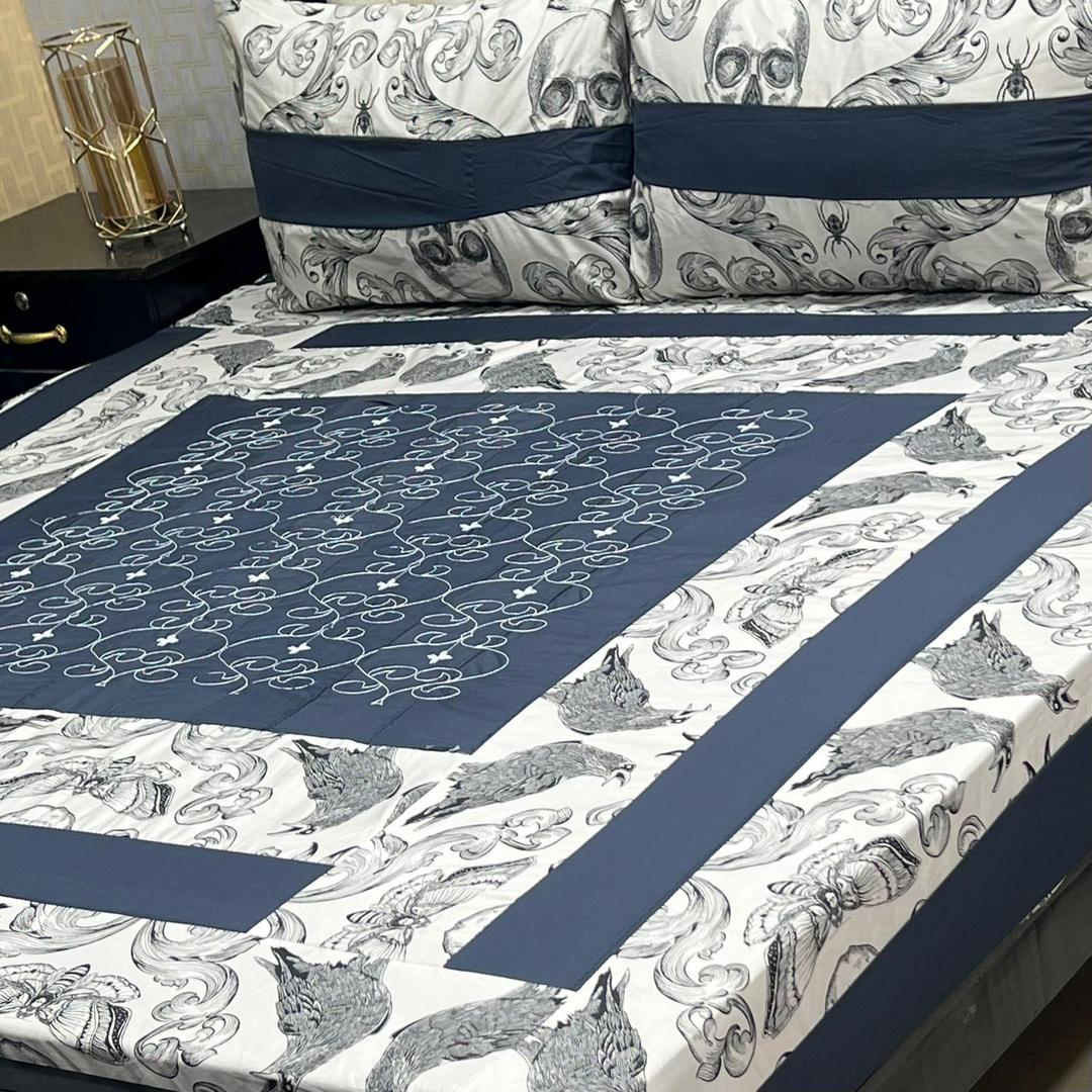 3 Pcs Cotton Sotton Printed Double Bedsheet