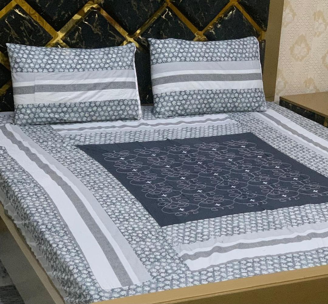 3 Pcs Cotton Sotton Printed Double Bedsheet