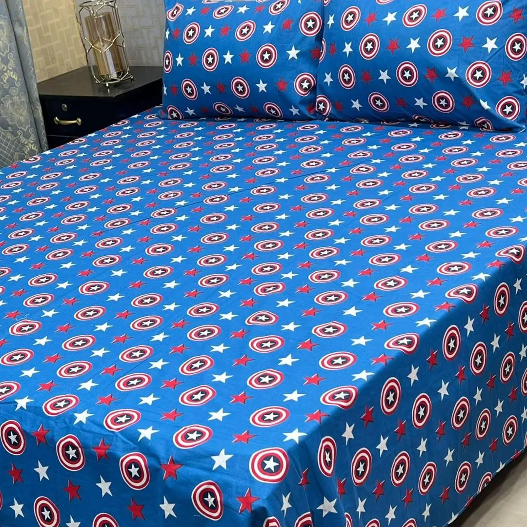 3 Pcs Cotton Printed Double Bedsheet
