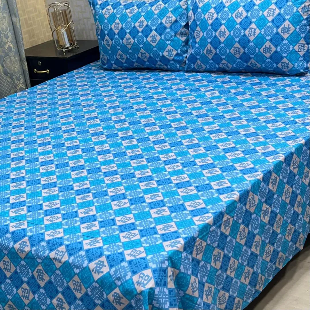 3 Pcs Cotton Printed Double Bedsheet