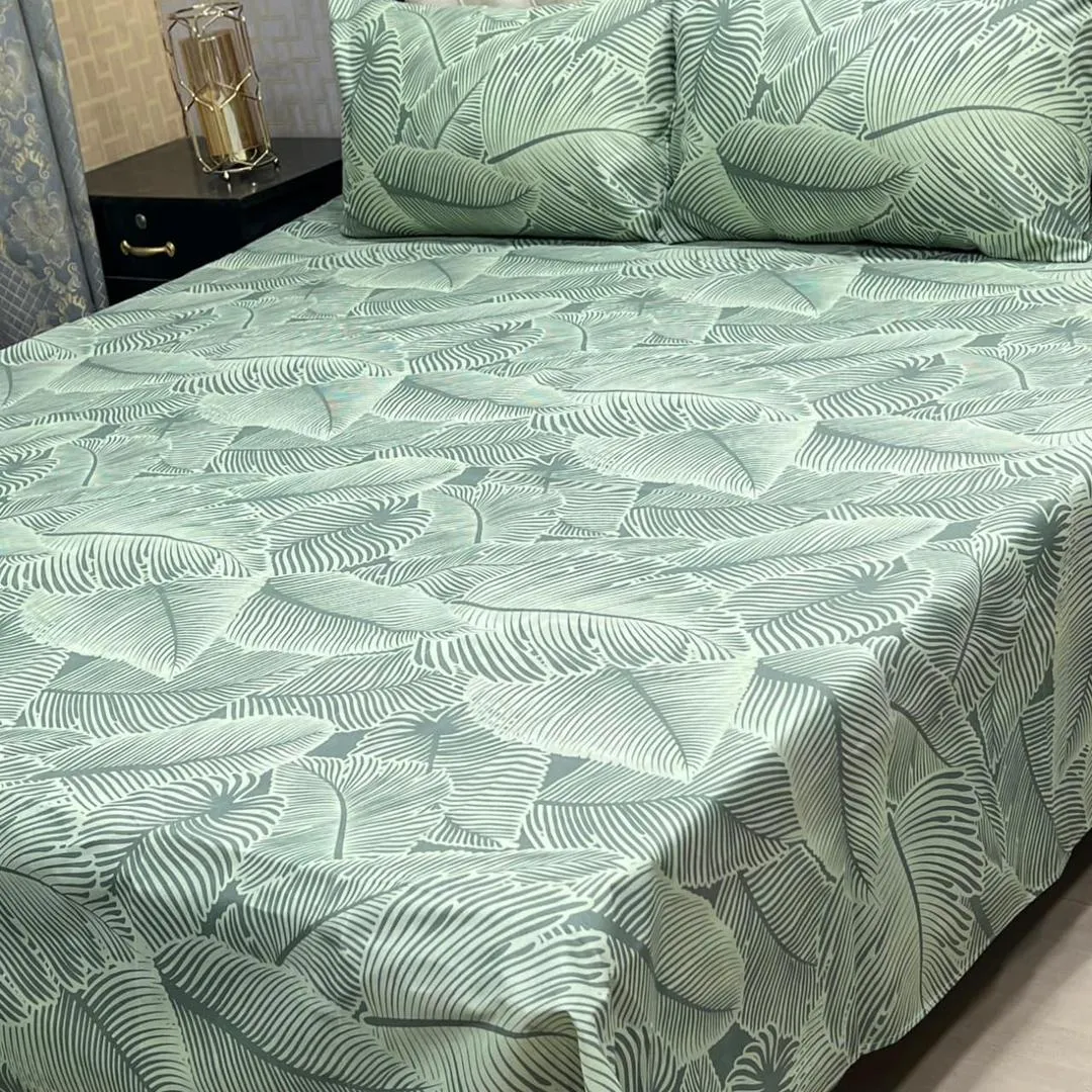 3 Pcs Cotton Printed Double Bedsheet