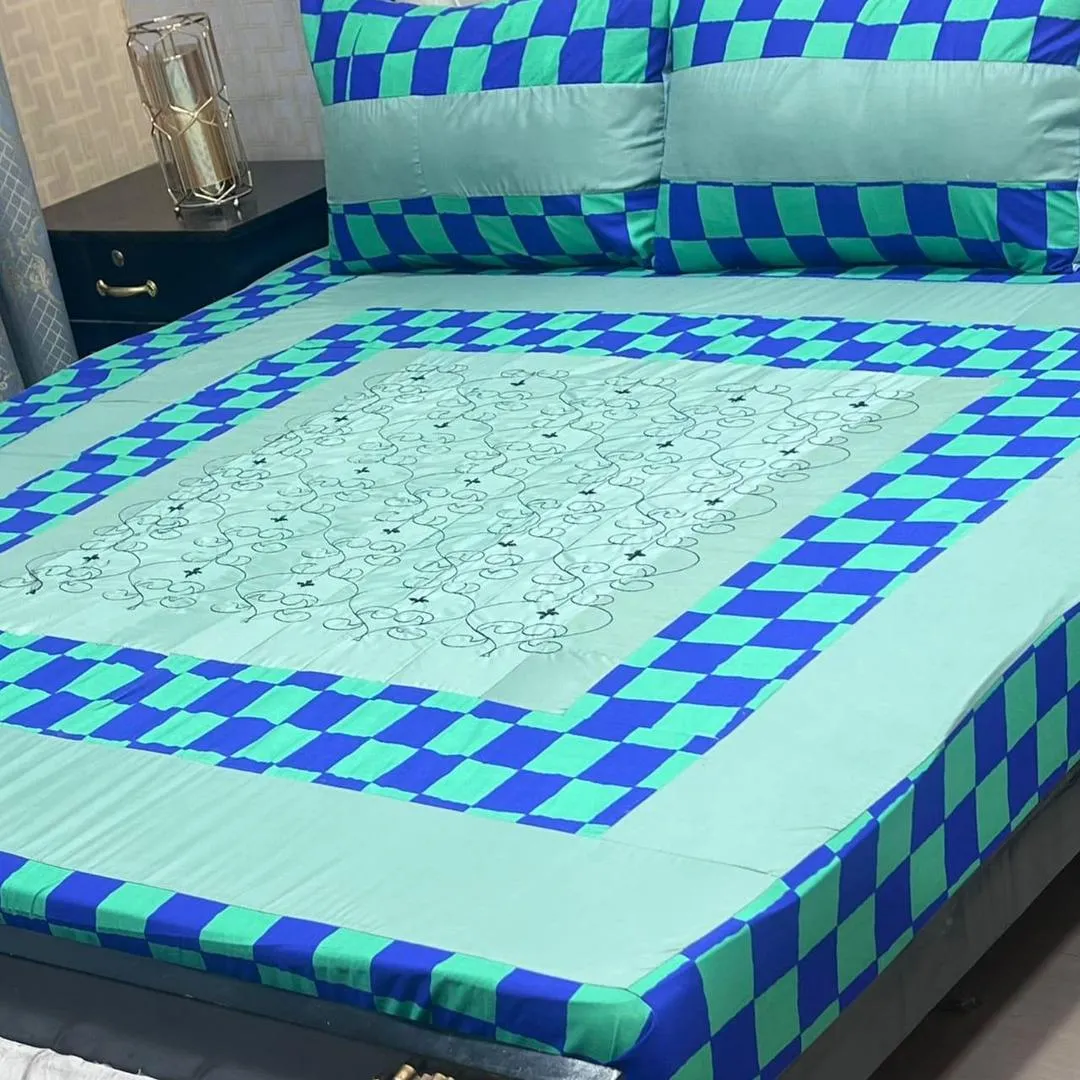 3 Pcs Cotton Sotton Patchwork Double Bedsheet