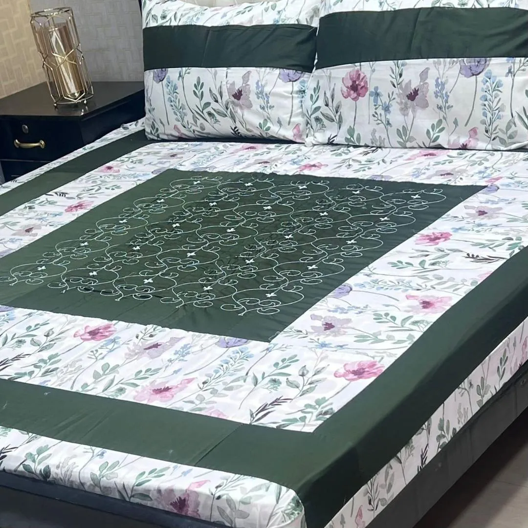 3 Pcs Cotton Sotton Patchwork Double Bedsheet