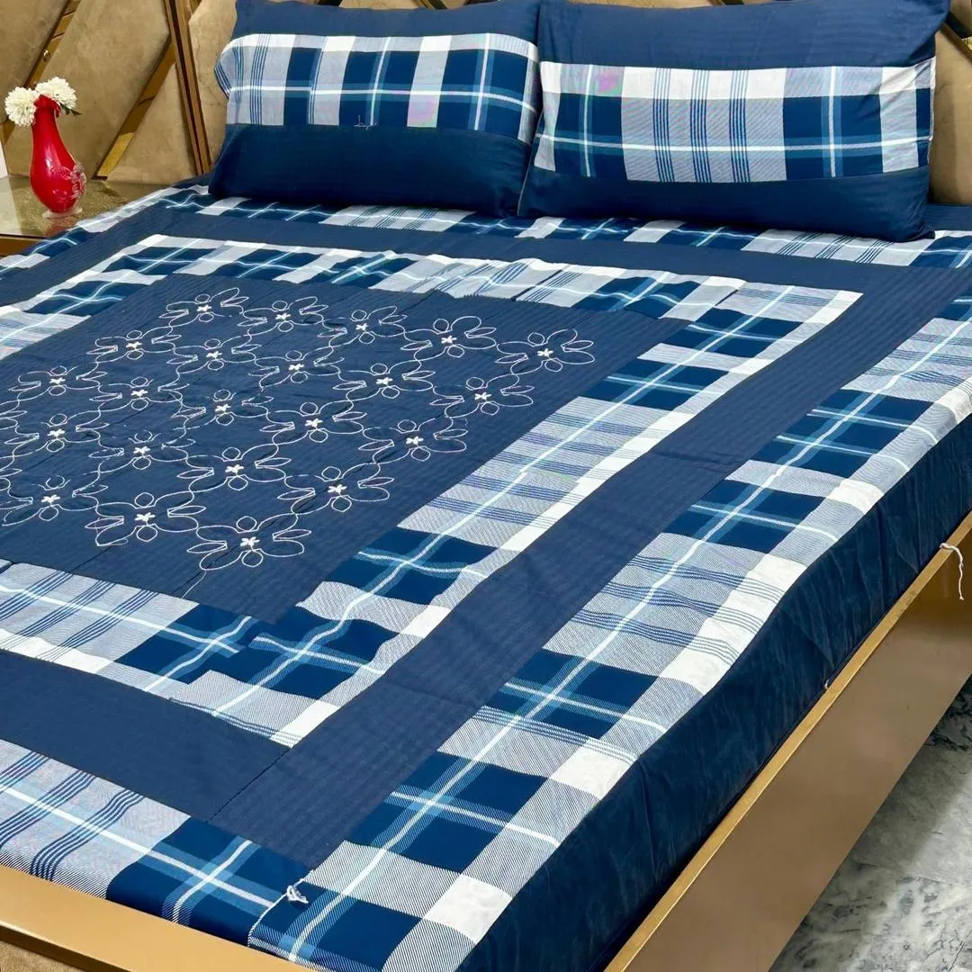 3 Pcs Cotton Sotton Patchwork Double Bedsheet