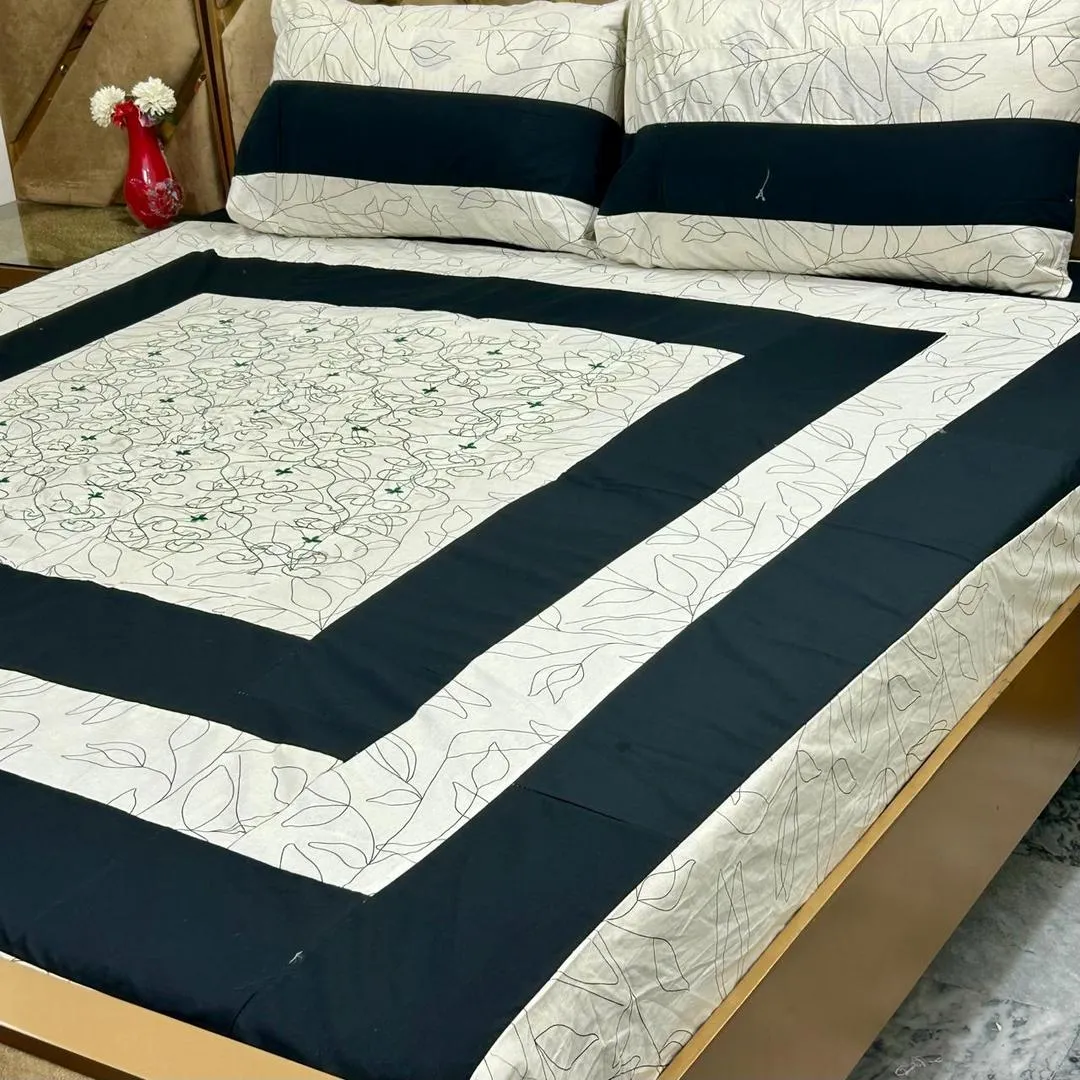 3 Pcs Cotton Sotton Patchwork Double Bedsheet