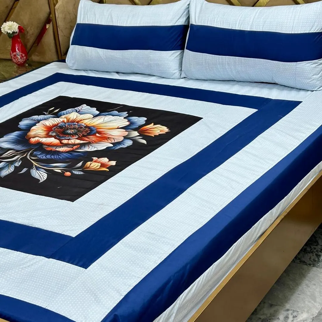 3 Pcs Cotton Sotton Patchwork Double Bedsheet