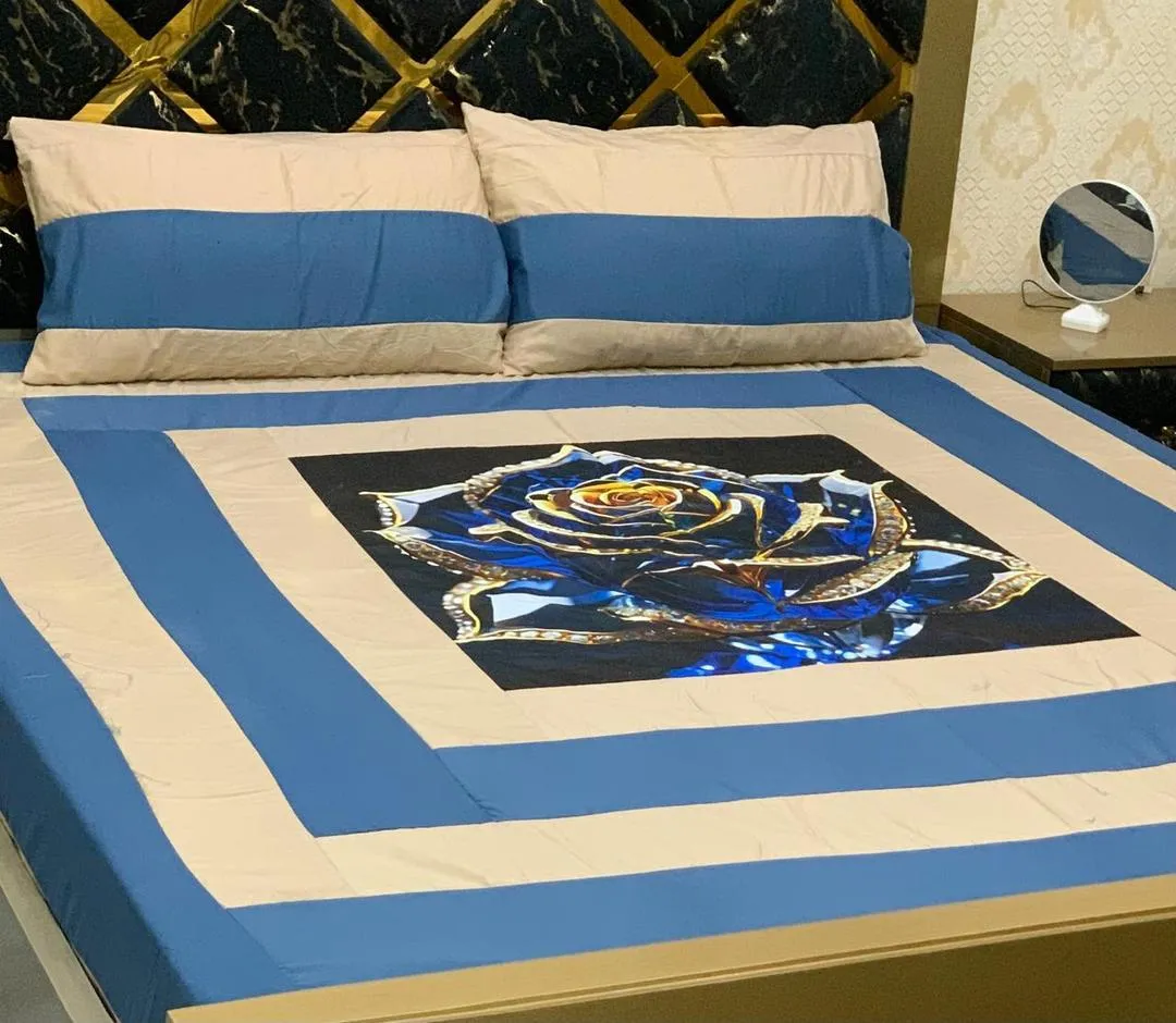 3 Pcs Cotton Sotton Patchwork Double Bedsheet