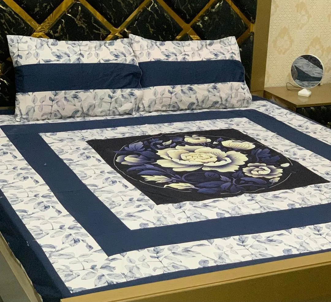 3 Pcs Cotton Sotton Patchwork Double Bedsheet