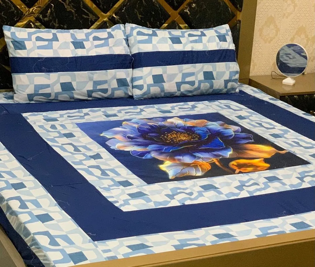3 Pcs Cotton Sotton Patchwork Double Bedsheet