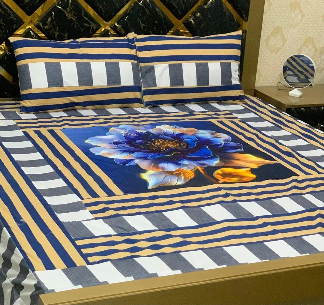 3 Pcs Cotton Sotton Patchwork Double Bedsheet