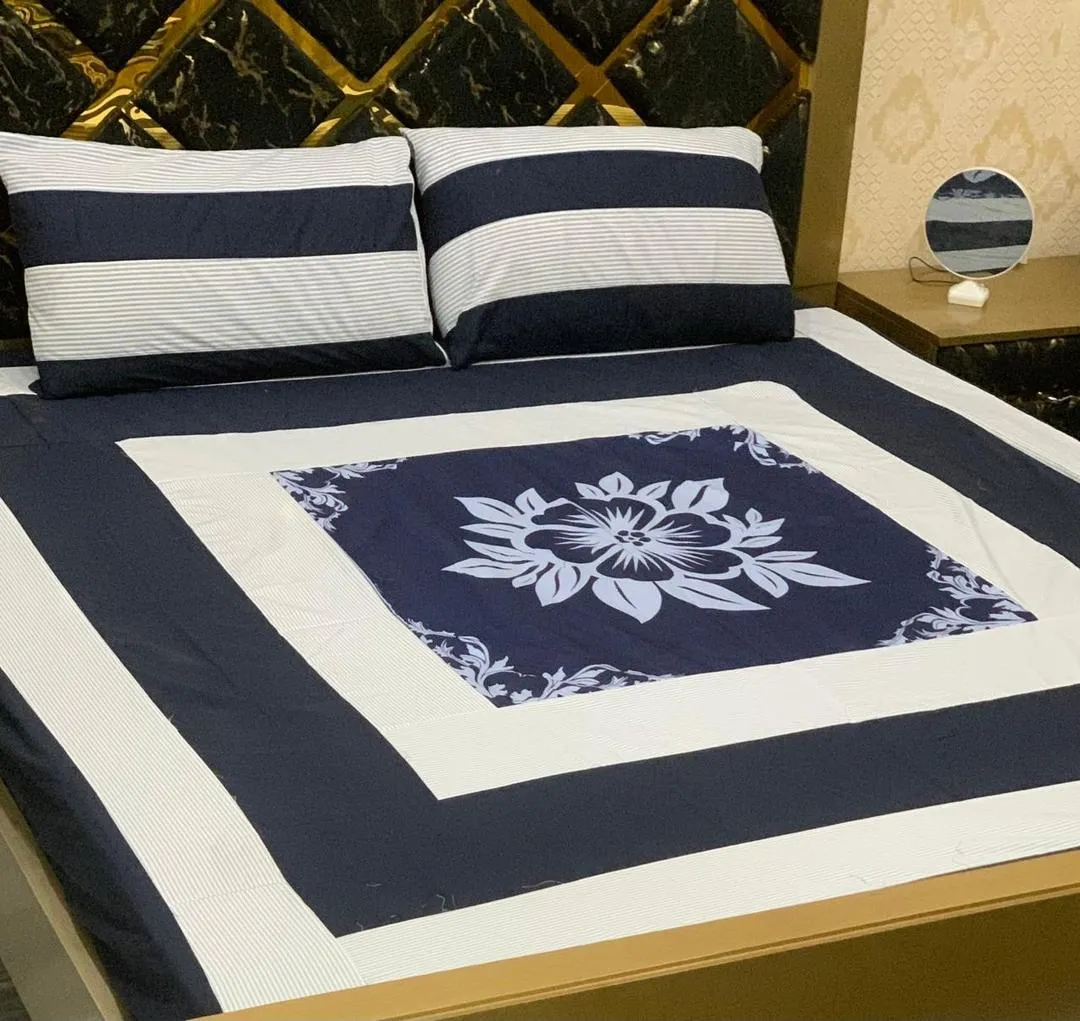 3 Pcs Cotton Sotton Patchwork Double Bedsheet