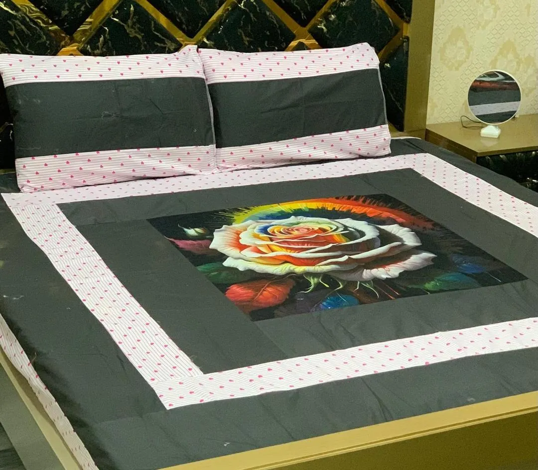 3 Pcs Cotton Sotton Patchwork Double Bedsheet
